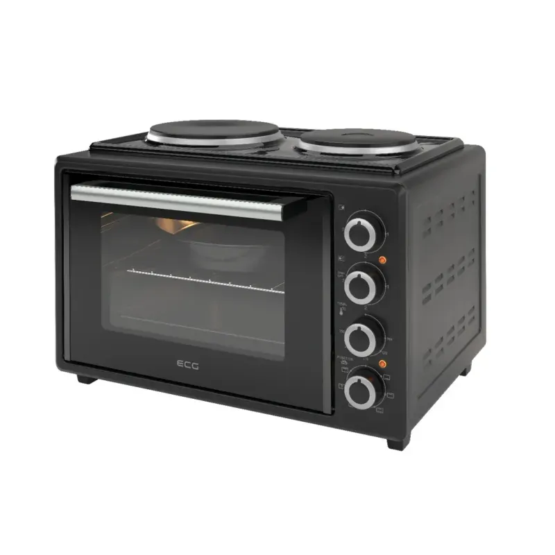 Electronice si Electrocasnice - Aragazuri, cuptoare si hote - Cuptoare - Cuptoare electrice - Cuptor electric ECG ETH 3501B, 35 litri, 1400 W, 2 plite, iluminare interioara, 90-250°C, negru - Infinity.ro