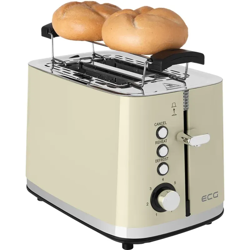 Electronice si Electrocasnice - Electrocasnice bucatarie - Preparare paine - Prajitoare de paine - Prajitor de paine ECG ST 2766 Vintage Vanilla, 925 W, 2 felii, 7 niveluri de rumenire, crem - Infinity.ro