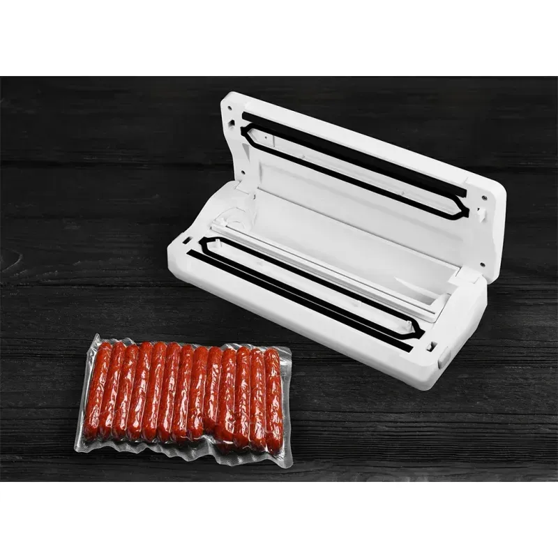 Electronice si Electrocasnice - Electrocasnice bucatarie - Mixere, tocatoare & roboti de bucatarie - Aparate de vidat - Aparat de vidat alimente ECG VacuFresh, 100 W, 30 cm, putere compresor 7-9 l/min, 5 pungi incluse - Infinity.ro