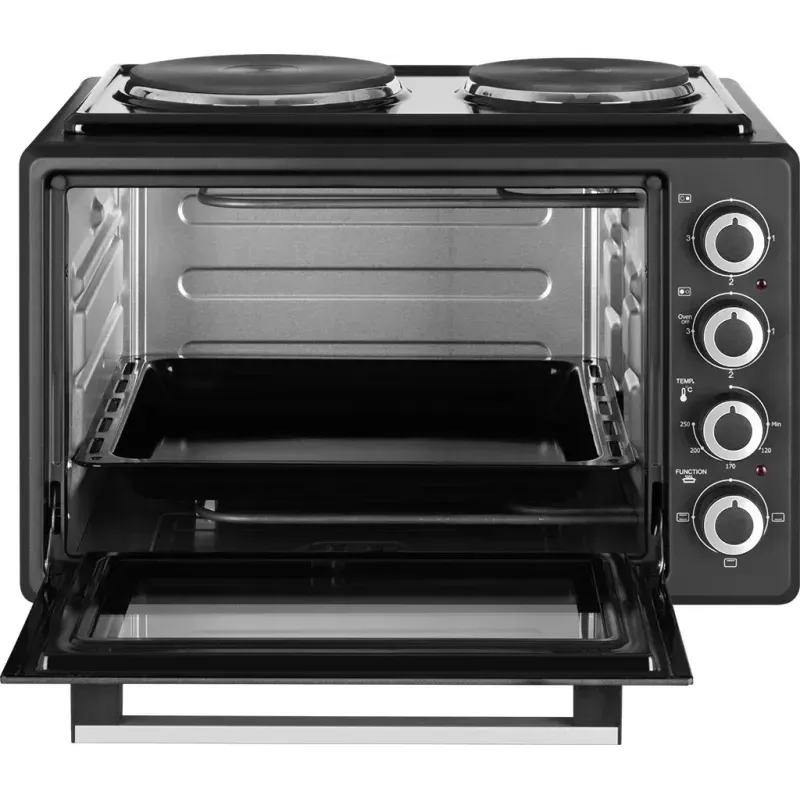 Electronice si Electrocasnice - Aragazuri, cuptoare si hote - Cuptoare - Cuptoare electrice - Cuptor electric ECG ETH 3501B, 35 litri, 1400 W, 2 plite, iluminare interioara, 90-250°C, negru - Infinity.ro