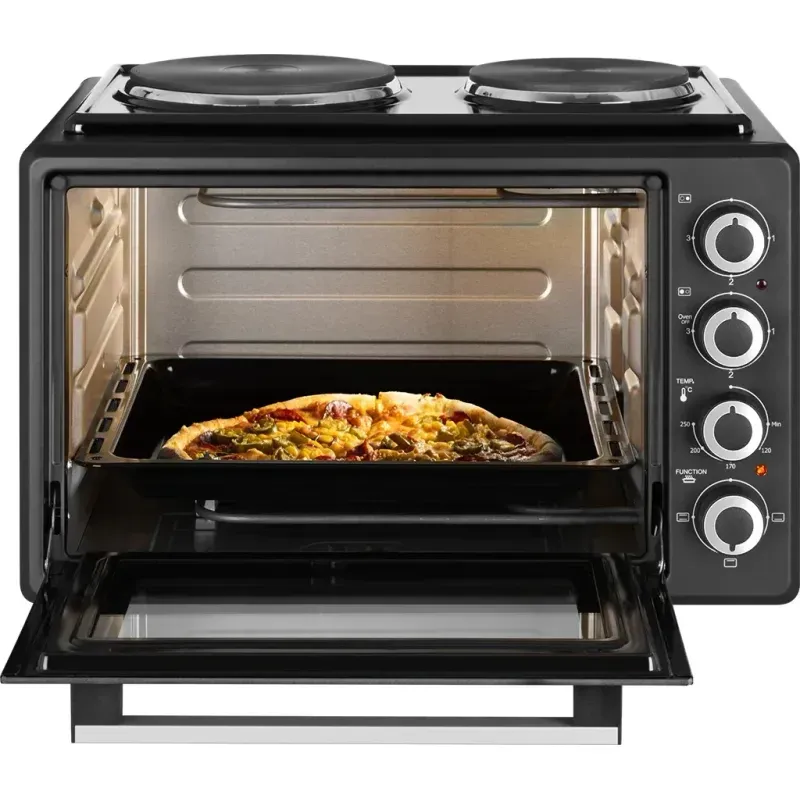 Electronice si Electrocasnice - Aragazuri, cuptoare si hote - Cuptoare - Cuptoare electrice - Cuptor electric ECG ETH 3501B, 35 litri, 1400 W, 2 plite, iluminare interioara, 90-250°C, negru - Infinity.ro