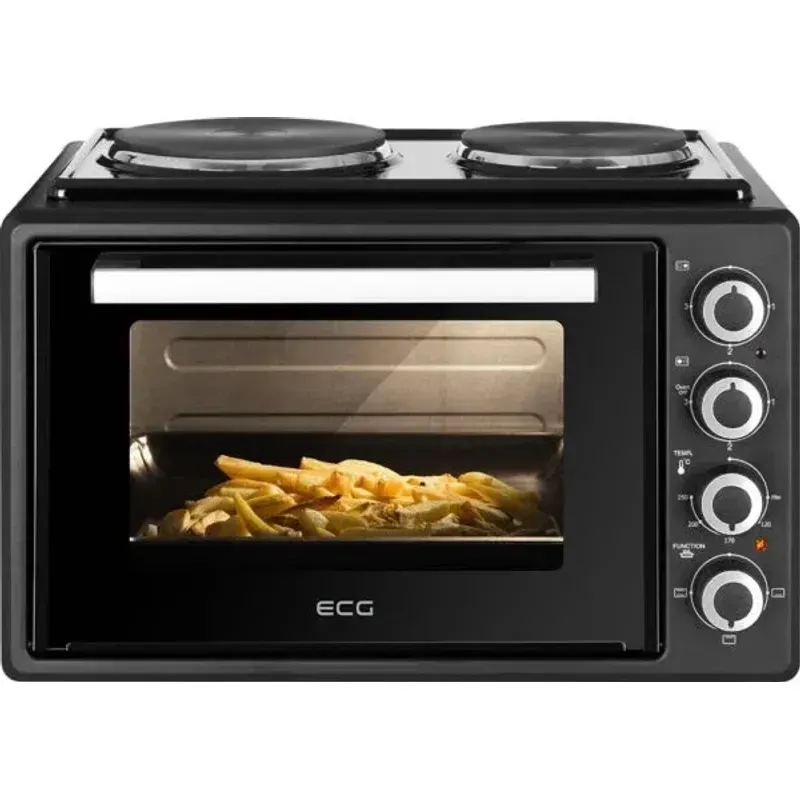 Electronice si Electrocasnice - Aragazuri, cuptoare si hote - Cuptoare - Cuptoare electrice - Cuptor electric ECG ETH 3501B, 35 litri, 1400 W, 2 plite, iluminare interioara, 90-250°C, negru - Infinity.ro