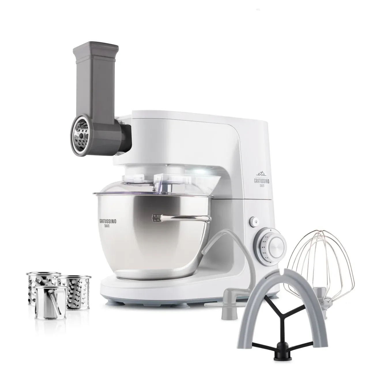 Robot de bucatarie ETA Gratussino III Smart 3023 90000, 1200 W, 4.5 litri, roti dintate metalice, gri/alb