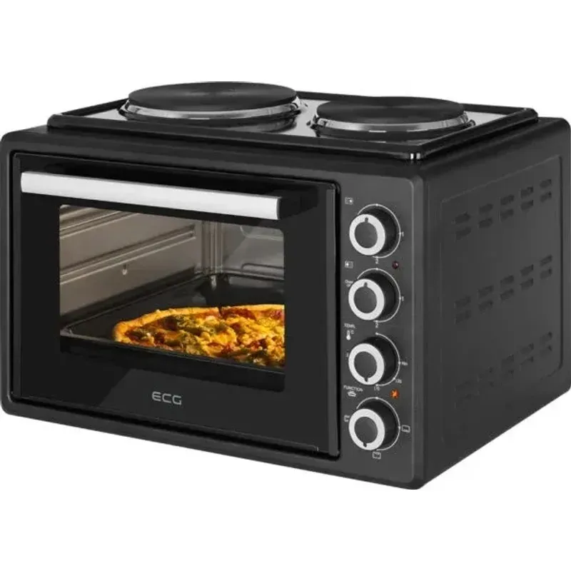 Electronice si Electrocasnice - Aragazuri, cuptoare si hote - Cuptoare - Cuptoare electrice - Cuptor electric ECG ETH 3501B, 35 litri, 1400 W, 2 plite, iluminare interioara, 90-250°C, negru - Infinity.ro