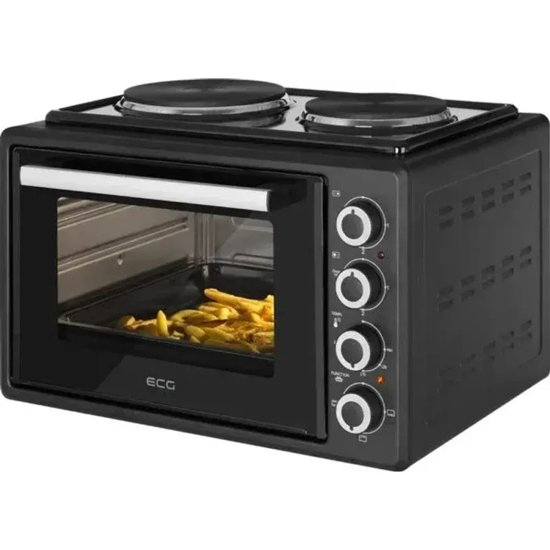 Electronice si Electrocasnice - Aragazuri, cuptoare si hote - Cuptoare - Cuptoare electrice - Cuptor electric ECG ETH 3501B, 35 litri, 1400 W, 2 plite, iluminare interioara, 90-250°C, negru - Infinity.ro