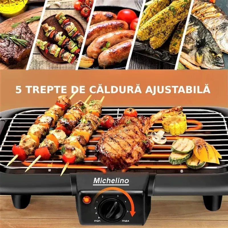 Electronice si Electrocasnice - Electrocasnice bucatarie - Aparate de gatit & desert - Gratare electrice - Gratar electric 2 in 1 MICHELINO 74372, 2200W, suprafata 38x22cm, termostat, temperatura reglabila, cromat - Infinity.ro