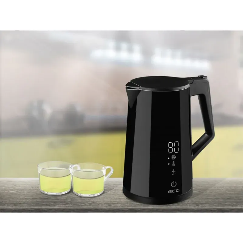 Casa si Gradina - Bucatarie si vesela - Vase pentru gatit - Ibrice - Cana electrica fierbator ECG RK 1893 Digitouch Black, 2200 W, 1,7 litri, pereti dubli, control tactil, negru - Infinity.ro