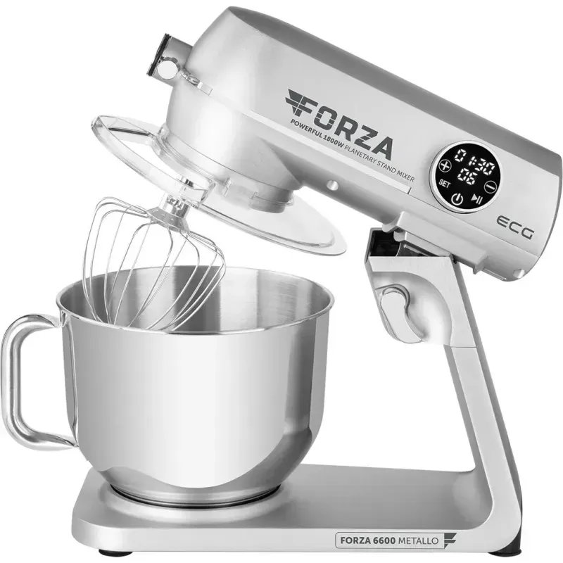 Electronice si Electrocasnice - Electrocasnice bucatarie - Mixere, tocatoare & roboti de bucatarie - Roboti de bucatarie - Robot de bucatarie ECG FORZA 6600 Metallo Argento, 1800 W, 6,5 litri, LCD, sistem de amestecare planetar - Infinity.ro