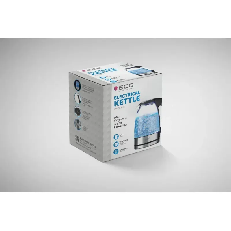 Casa si Gradina - Bucatarie si vesela - Vase pentru gatit - Ibrice - Cana electrica fierbator din sticla ECG RK 1776 Glass, 1,7 L, 2200 W, lumina albastra de fundal - Infinity.ro