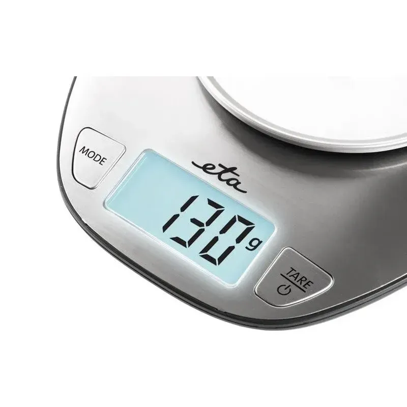 Electronice si Electrocasnice - Electrocasnice bucatarie - Mixere, tocatoare & roboti de bucatarie - Cantare de bucatarie - Cantar de bucatarie ETA DORI 6778, 5 Kg, precizie 1g, TARA, otel inoxidabil - Infinity.ro