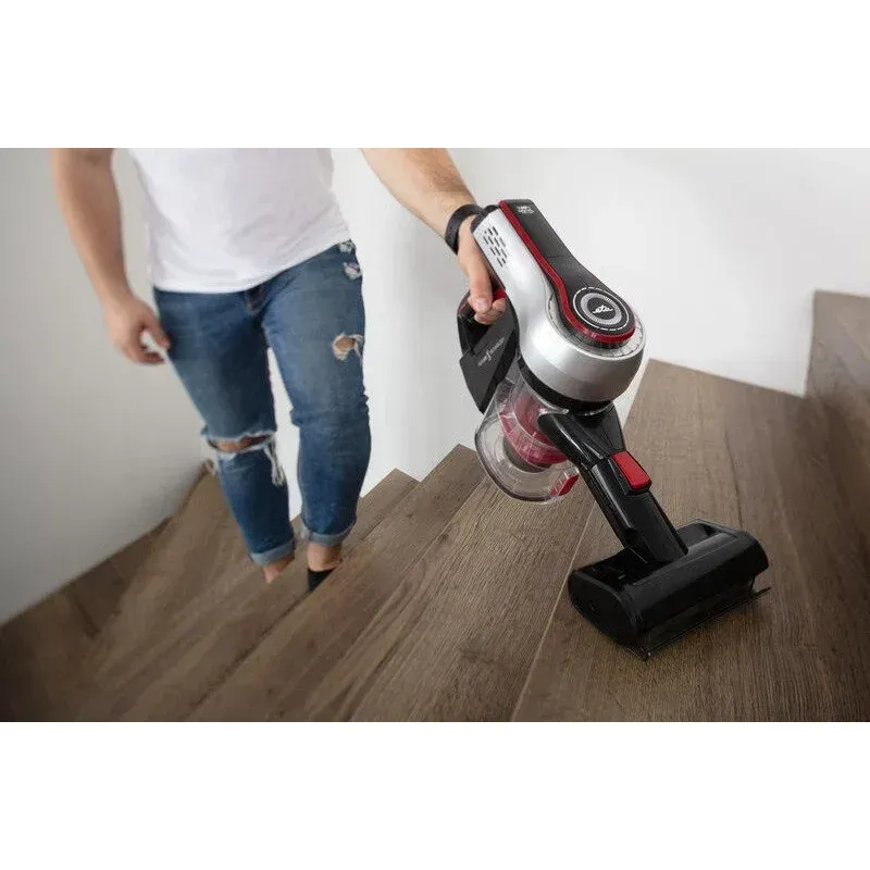 Electronice si Electrocasnice - Ingrijirea locuintei - Aspiratoare - Aspirator vertical 2 in 1 fara fir ETA Elastic 2231, Li-ion 21.6 V, 0.45 l, tub flexibil, negru cu rosu - Infinity.ro