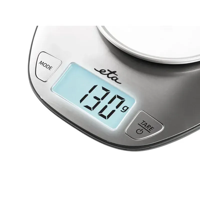Electronice si Electrocasnice - Electrocasnice bucatarie - Mixere, tocatoare & roboti de bucatarie - Cantare de bucatarie - Cantar de bucatarie ETA DORI 6778, 5 Kg, precizie 1g, TARA, otel inoxidabil - Infinity.ro