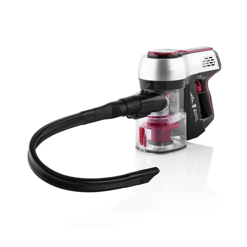 Electronice si Electrocasnice - Ingrijirea locuintei - Aspiratoare - Aspirator vertical 2 in 1 fara fir ETA Elastic 2231, Li-ion 21.6 V, 0.45 l, tub flexibil, negru cu rosu - Infinity.ro