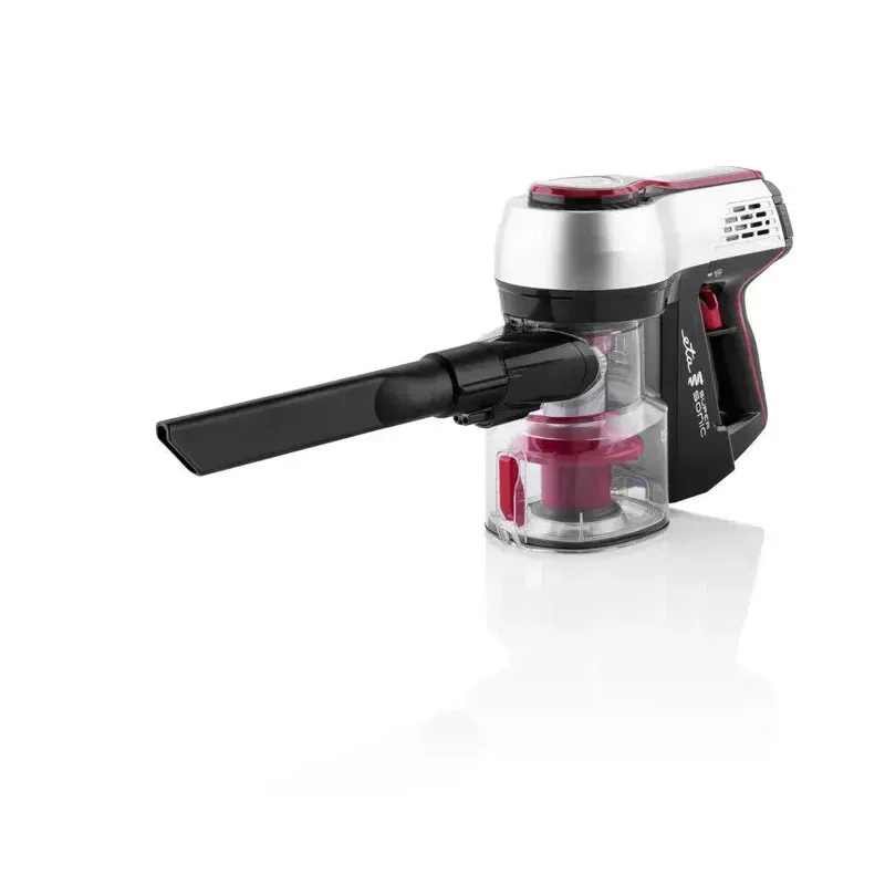 Electronice si Electrocasnice - Ingrijirea locuintei - Aspiratoare - Aspirator vertical 2 in 1 fara fir ETA Elastic 2231, Li-ion 21.6 V, 0.45 l, tub flexibil, negru cu rosu - Infinity.ro