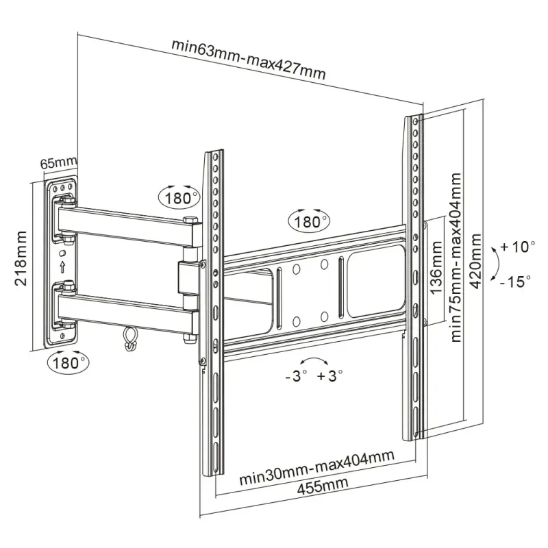 TV, Audio-Video si Foto - Accesorii TV si audio - Suporturi TV - Suport TV reglabil GoGEN L, diagonala 32" la 55" (81-140 cm), 35 Kg, VESA, rotire si inclinare, negru - Infinity.ro