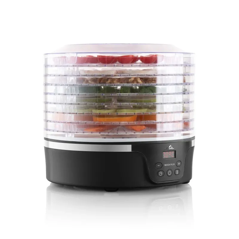 Electronice si Electrocasnice - Electrocasnice bucatarie - Aparate de gatit & desert - Deshidratoare - Deshidrator de alimente ETA Secca Plus 8301 90000, 380 W, 8 niveluri, 35-70 °C, afisaj LED, negru - Infinity.ro