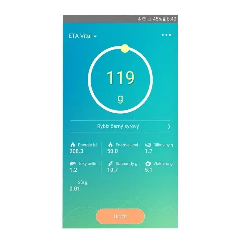 Electronice si Electrocasnice - Electrocasnice bucatarie - Mixere, tocatoare & roboti de bucatarie - Cantare de bucatarie - Cantar de bucatarie ETA Nutri Vital Smart 0790 90000, 5 Kg, precizie 1 g, tehnologie wireless , otel inoxidabil - Infinity.ro