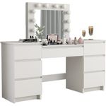 Casa si Gradina - Mobilier - Comode si corpuri - Masute de toaleta - Masa de toaleta/machiaj, alb, cu oglinda si LED-uri, Silvia, 155x42x135 cm - Infinity.ro