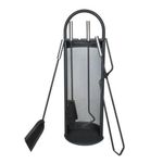 Casa si Gradina - Termice - Sobe, Seminee si accesorii - Accesorii seminee si sobe - Set accesorii semineu, suport cu 4 piese, otel, negru, 22x66 cm - Infinity.ro