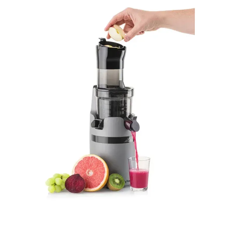 Electronice si Electrocasnice - Electrocasnice bucatarie - Preparare bauturi - Storcatoare de fructe - Storcator de fructe ETA Vitalic 4032 90000, 200 W, tehnologie de stoarcere lenta, recipient suc si pulpa, negru/gri - Infinity.ro