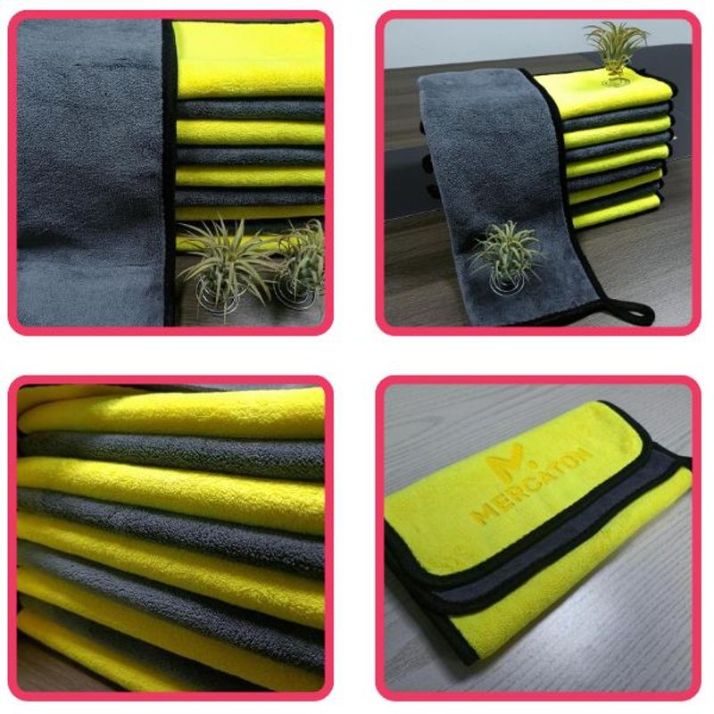 Market - Curatenie si intretinere casa - Produse bucatarie - Lavete si bureti - Set 2 Lavete Profesionale Mercaton din Microfibra, Ultra-Absorbante, Soft Fleece, 800 GSM/m2, Gri cu Galben, 30 x 60 cm - Infinity.ro