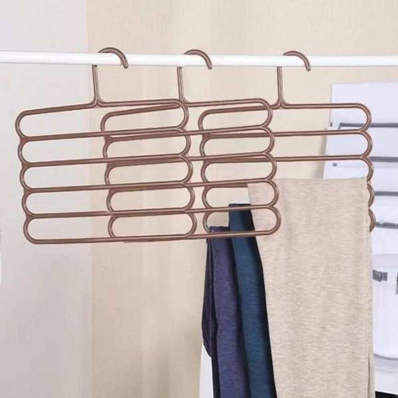 Casa si Gradina - Mobilier - Organizare si depozitare - Umerase si valeti - Set 10 Umerase Mercaton din Plastic, cu 5 Pozitii, Pentru Pantaloni, Fuste sau Cravate, 31 x 31 cm, Maro - Infinity.ro