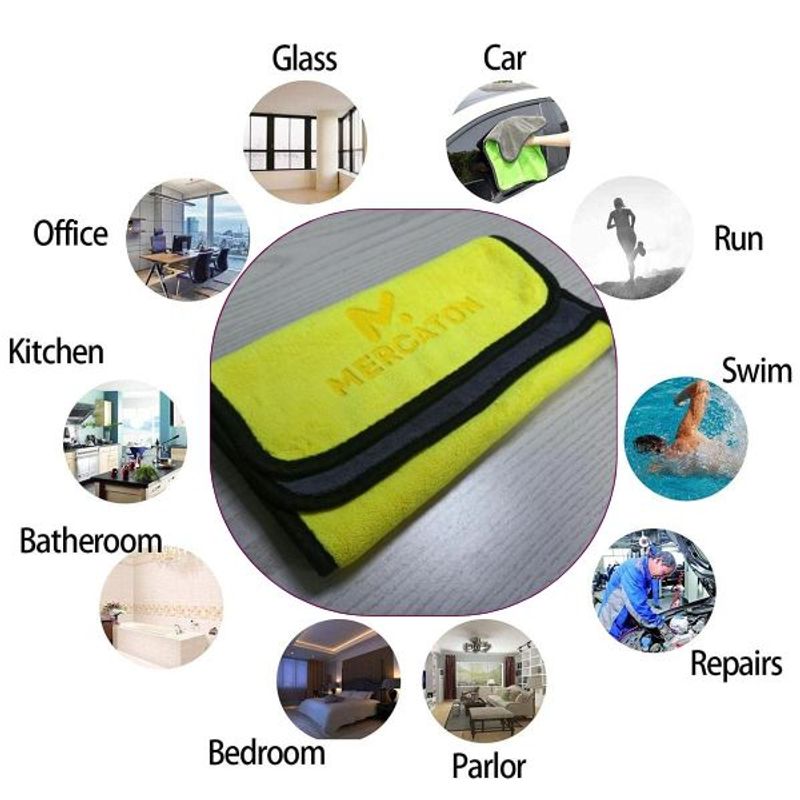 Market - Curatenie si intretinere casa - Produse bucatarie - Lavete si bureti - Set 2 Lavete Profesionale Mercaton din Microfibra, Ultra-Absorbante, Soft Fleece, 800 GSM/m2, Gri cu Galben, 30 x 60 cm - Infinity.ro