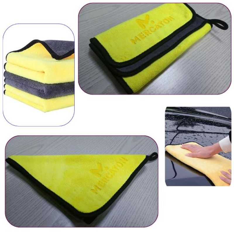 Market - Curatenie si intretinere casa - Produse bucatarie - Lavete si bureti - Set 2 Lavete Profesionale Mercaton din Microfibra, Ultra-Absorbante, Soft Fleece, 800 GSM/m2, Gri cu Galben, 30 x 60 cm - Infinity.ro