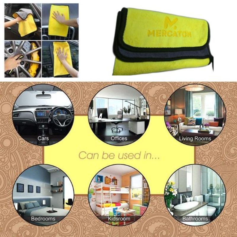 Market - Curatenie si intretinere casa - Produse bucatarie - Lavete si bureti - Set 2 Lavete Profesionale Mercaton din Microfibra, Ultra-Absorbante, Soft Fleece, 800 GSM/m2, Gri cu Galben, 30 x 60 cm - Infinity.ro