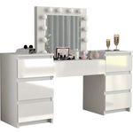 Casa si Gradina - Mobilier - Comode si corpuri - Masute de toaleta - Masa de toaleta/machiaj, alba, sertare lucioase, cu oglinda si LED-uri, Silvia, 155x42x135 cm - Infinity.ro