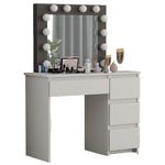 Casa si Gradina - Mobilier - Comode si corpuri - Masute de toaleta - Masa de toaleta/machiaj, alb si negru, cu oglinda si LED-uri, Irina, 94x43x141 cm - Infinity.ro