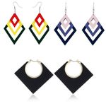 Fashion, accesorii si bijuterii - Femei - Bijuterii femei - Cercei femei - Set 3 buc. Cercei din Lemn, Forme Geometrice, Model Romburi, Multicolor - Infinity.ro