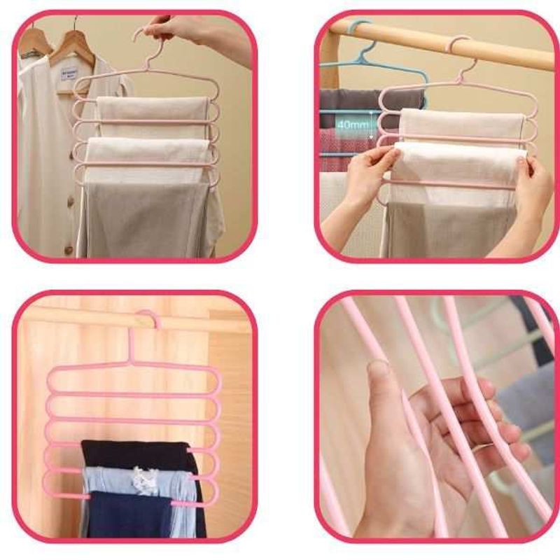 Casa si Gradina - Mobilier - Organizare si depozitare - Umerase si valeti - Set 20 Umerase Mercaton din Plastic, cu 5 Pozitii, Pentru Pantaloni, Fuste sau Cravate, 31 x 31 cm, Roz - Infinity.ro