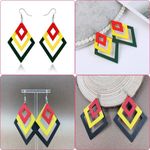 Fashion, accesorii si bijuterii - Femei - Bijuterii femei - Cercei femei - Set 3 buc. Cercei din Lemn, Forme Geometrice, Model Romburi, Multicolor - Infinity.ro