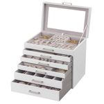 Fashion, accesorii si bijuterii - Femei - Bijuterii femei - Cutii bijuterii - Cutie pentru Bijuterii si Ceasuri, 5 Sertare, Oglinda, MDF si Catifea, 30.2 x 21 x 31.3 cm, Alb - Infinity.ro