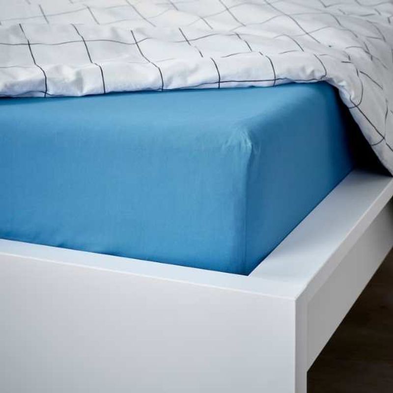 Casa si Gradina - Textile si covoare - Lenjerii de pat - Cearceafuri de pat - Cearceaf de Pat cu Elastic, Bumbac, Tesatura Rigida, 140g/m2, 180 x 200 cm, Albastru - Infinity.ro