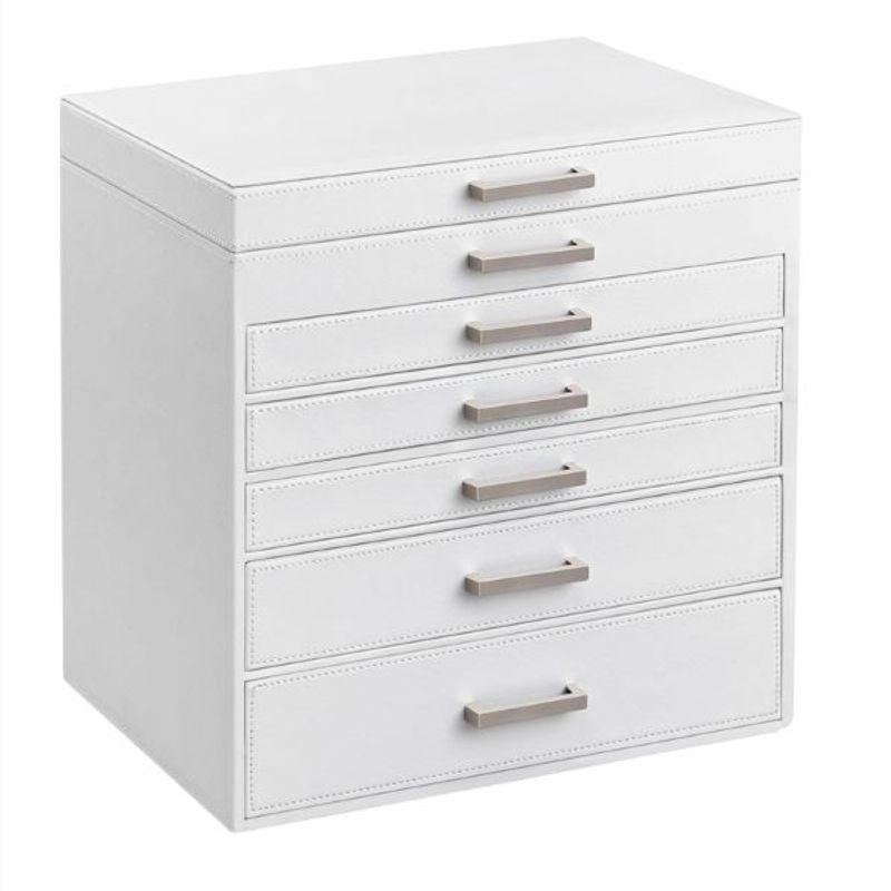 Fashion, accesorii si bijuterii - Femei - Bijuterii femei - Cutii bijuterii - Cutie pentru Bijuterii si Ceasuri, 5 Sertare, Oglinda, MDF si Catifea, 30.2 x 21 x 31.3 cm, Alb - Infinity.ro