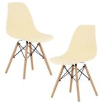 Casa si Gradina - Mobilier - Scaune si fotolii - Scaune - Set 2 Scaune, Stil Scandinav cu Picioare din Lemn de Fag, Sezut PP, 46 x 54 x 81 cm, Crem - Infinity.ro