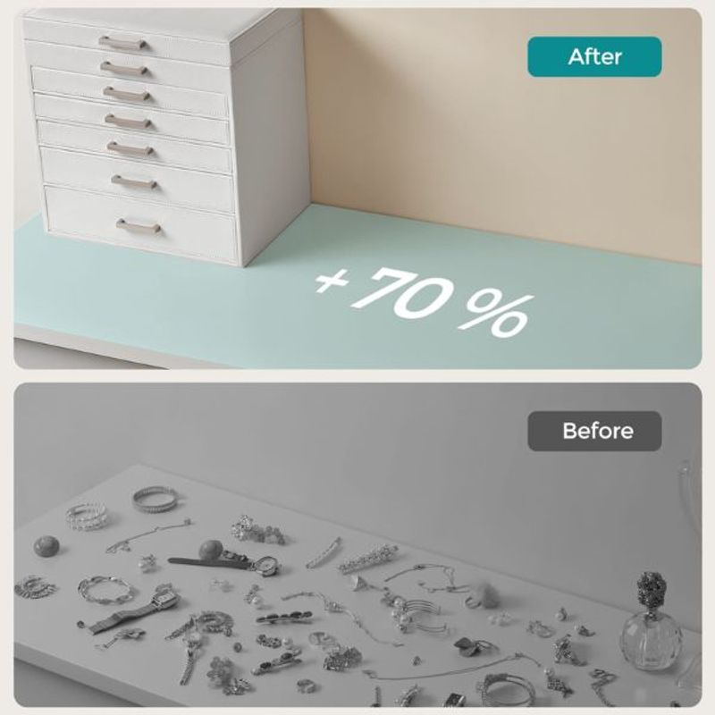 Fashion, accesorii si bijuterii - Femei - Bijuterii femei - Cutii bijuterii - Cutie pentru Bijuterii si Ceasuri, 5 Sertare, Oglinda, MDF si Catifea, 30.2 x 21 x 31.3 cm, Alb - Infinity.ro