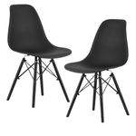 Casa si Gradina - Mobilier - Scaune si fotolii - Scaune - Set 2 Scaune, Stil Scandinav cu Picioare din Lemn de Fag, Sezut PP, 46 x 54 x 81 cm, Negru - Infinity.ro