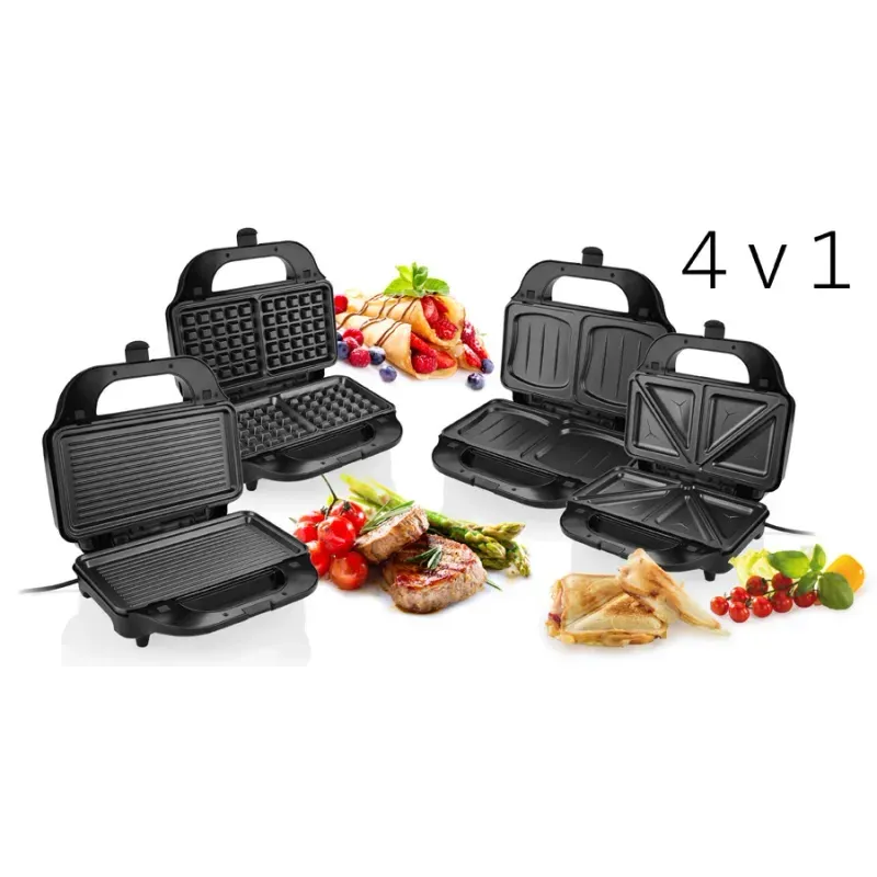 Electronice si Electrocasnice - Electrocasnice bucatarie - Preparare paine - Sandwich-maker - Sandwich-maker 4 in 1, ETA Sorento 3151, 900 W, otel inoxidabil, 4 tipuri de placi detasabile - Infinity.ro