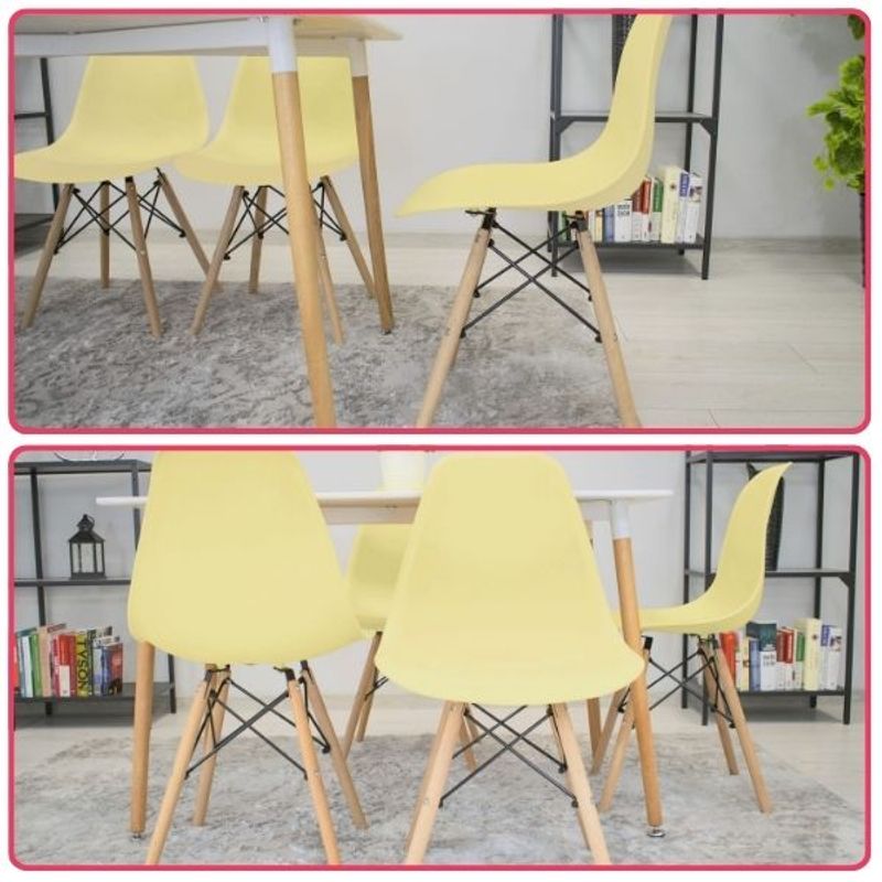 Casa si Gradina - Mobilier - Scaune si fotolii - Scaune - Set 2 Scaune, Stil Scandinav cu Picioare din Lemn de Fag, Sezut PP, 46 x 54 x 81 cm, Crem - Infinity.ro