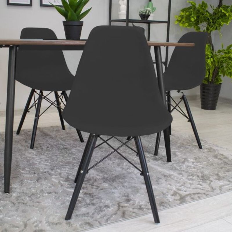 Casa si Gradina - Mobilier - Scaune si fotolii - Scaune - Set 2 Scaune, Stil Scandinav cu Picioare din Lemn de Fag, Sezut PP, 46 x 54 x 81 cm, Negru - Infinity.ro