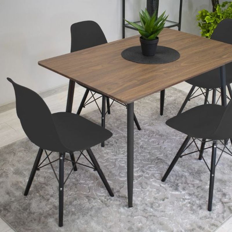 Casa si Gradina - Mobilier - Scaune si fotolii - Scaune - Set 2 Scaune, Stil Scandinav cu Picioare din Lemn de Fag, Sezut PP, 46 x 54 x 81 cm, Negru - Infinity.ro
