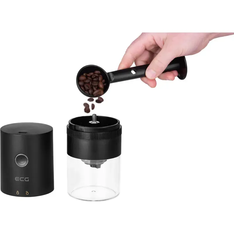 Casa si Gradina - Bucatarie si vesela - Ustensile bucatarie - Rasnite si dozatoare condimente - Rasnita de cafea electrica portabila ECG KM 150 Minimo, incarcare USB, 3,7 volti, 13 W, 30 g, culoare neagra - Infinity.ro