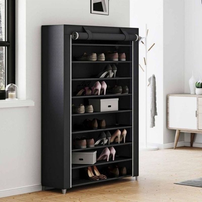Casa si Gradina - Mobilier - Organizare si depozitare - Organizator incaltaminte - Organizator pentru Pantofi cu 9 Rafturi, Material Textil si 20 Suporti pentru Incaltamine Reglabili in 3 Pozitii - Infinity.ro