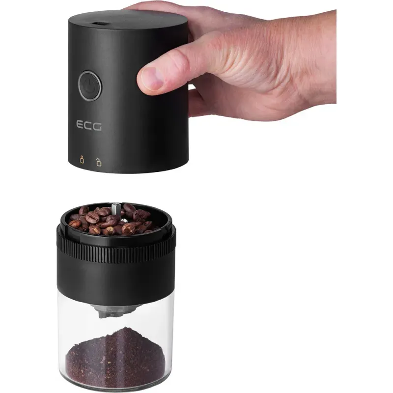 Casa si Gradina - Bucatarie si vesela - Ustensile bucatarie - Rasnite si dozatoare condimente - Rasnita de cafea electrica portabila ECG KM 150 Minimo, incarcare USB, 3,7 volti, 13 W, 30 g, culoare neagra - Infinity.ro
