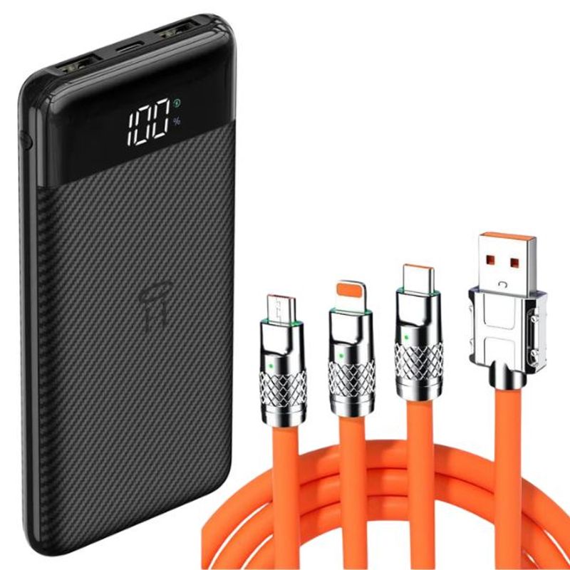 Laptop, Telefoane si Tablete - Telefoane mobile si accesorii - Accesorii Telefoane - Baterii externe - Powerbank Li-Po  cu Display LED, 10.000 mAh,  2 X USB, 1 X USB-C si Cablu de incarcare Fast Charge, 3 in 1, 120 W, 2 m - Infinity.ro