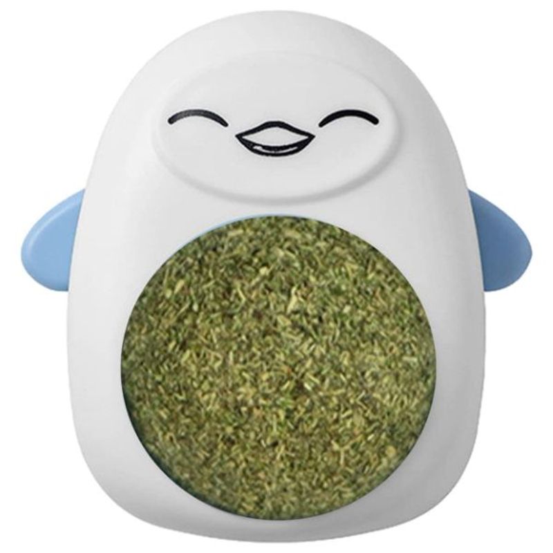 Petshop - Accesorii petshop - Jucarii animale - Jucarii interactive animale - Jucarie interactiva Model Pinguin pentru pisicute cu minge rotativa 360° din iarba Catnip, 4.3 x 6 cm, Albastru - Infinity.ro