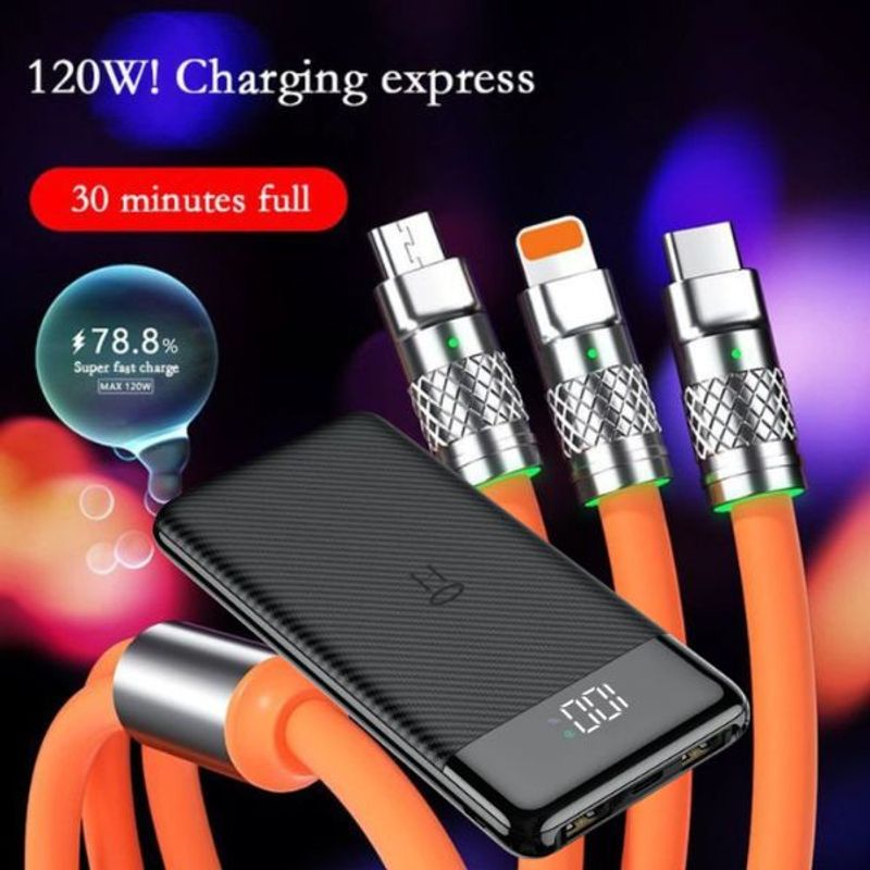 Laptop, Telefoane si Tablete - Telefoane mobile si accesorii - Accesorii Telefoane - Baterii externe - Powerbank Li-Po  cu Display LED, 10.000 mAh,  2 X USB, 1 X USB-C si Cablu de incarcare Fast Charge, 3 in 1, 120 W, 2 m - Infinity.ro